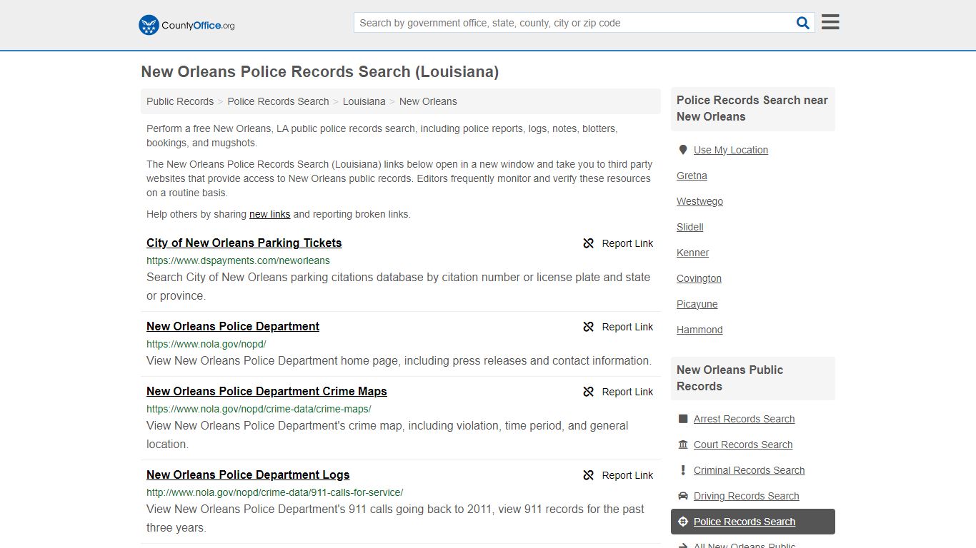 New Orleans Police Records Search (Louisiana) - County Office